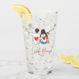 Love You Illustrated Romantic Glass Cup