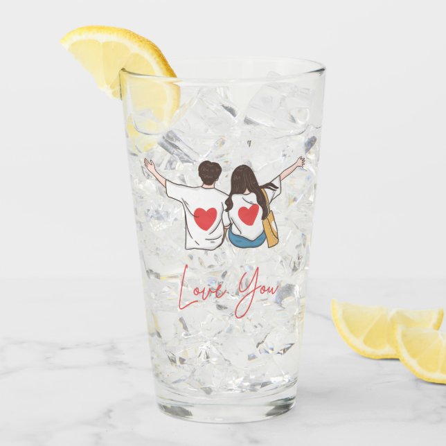 Love You Illustrated Romantic Glass Cup (Front Ice)
