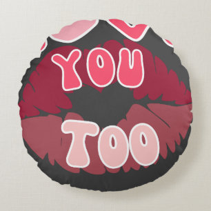 Love You Kiss Mark Romantic Lip Print Design Round Cushion