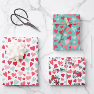 Love You Kisses & Hugs Hearts Wrapping Paper Sheet