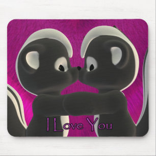 love you, kissing skunks cute, Valentine's Day Mouse Mat