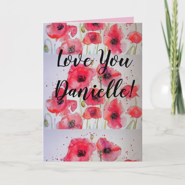 Love You Ladies Name Red Poppy Watercolor Card (Front)