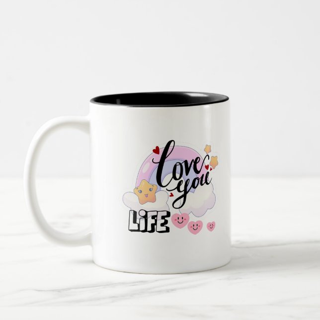 Love you life sticker  Two-Tone coffee mug (Left)