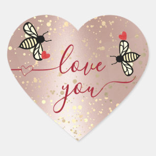 Love You Little Honeybees with Hearts Glitter Pink Heart Sticker
