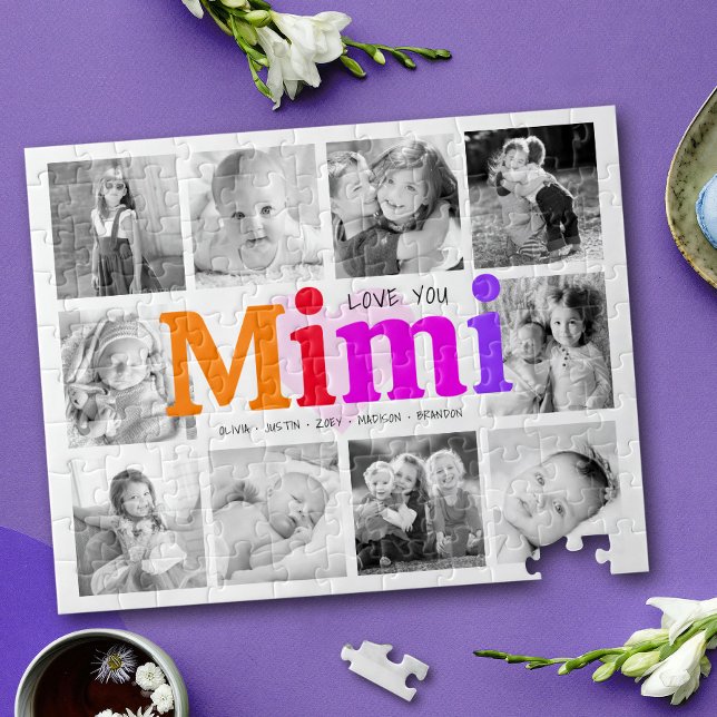 Love You Mimi Bold Rainbow 10 Photo Collage Modern Jigsaw Puzzle (Creator Uploaded)