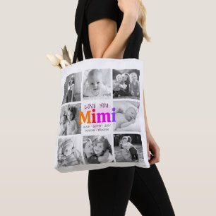 Love You Mimi Colourful Bold Modern 8 Photo Collag Tote Bag