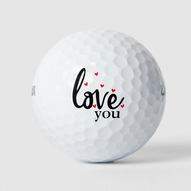 Love You Modern Romantic Love Hearts Valentine Golf Balls (Front)