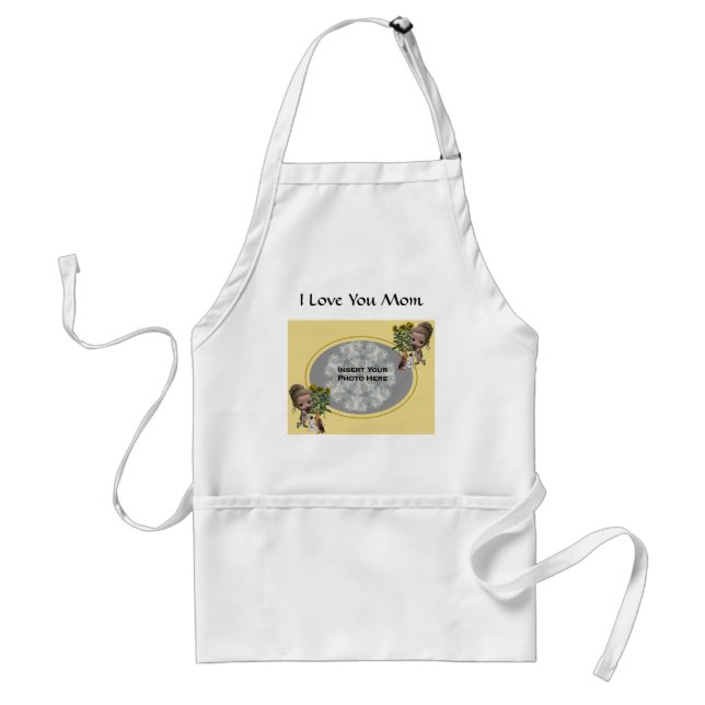 Love You Mom Add Your Photo Cute Girl Puppies Standard Apron (Front)