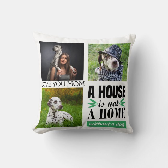 Love you Mom black custom collage & dog quote Cushion (Front)