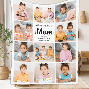 Love You MOM Custom 11 Photo Collage Mother's Day  Fleece Blanket