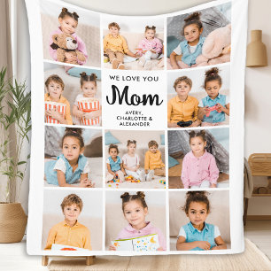 Love You MOM Custom Mother's Day 11 Photo Collage Fleece Blanket