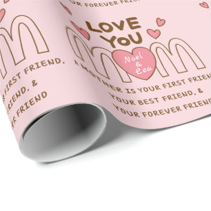 Love You Mom Custom Name Wrapping Paper