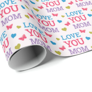 Love You Mom Cute Word Pattern Wrapping Paper