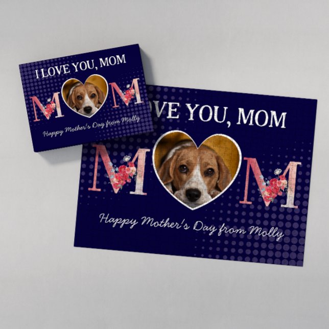 Love you Mom floral heart custom dog photo jigsaw  Jigsaw Puzzle (Creator Uploaded)
