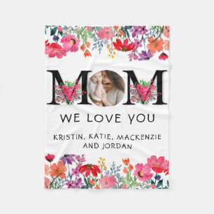 LOVE YOU MOM Happy Mothers Day Photo Personalised Fleece Blanket