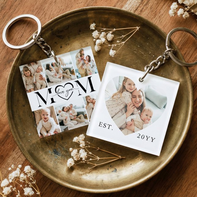 Love You Mom Heart Photo Collage Keepsake Gift Key Ring (Love You Mom Heart Photo Collage Keepsake Gift Keychain)