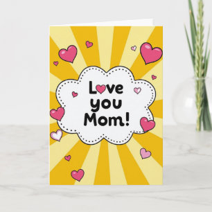 Love You Mom Heart Rays Art Card