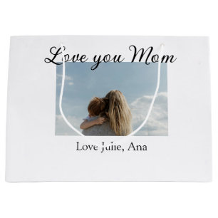 love you mom mothers day add photo name simple large gift bag