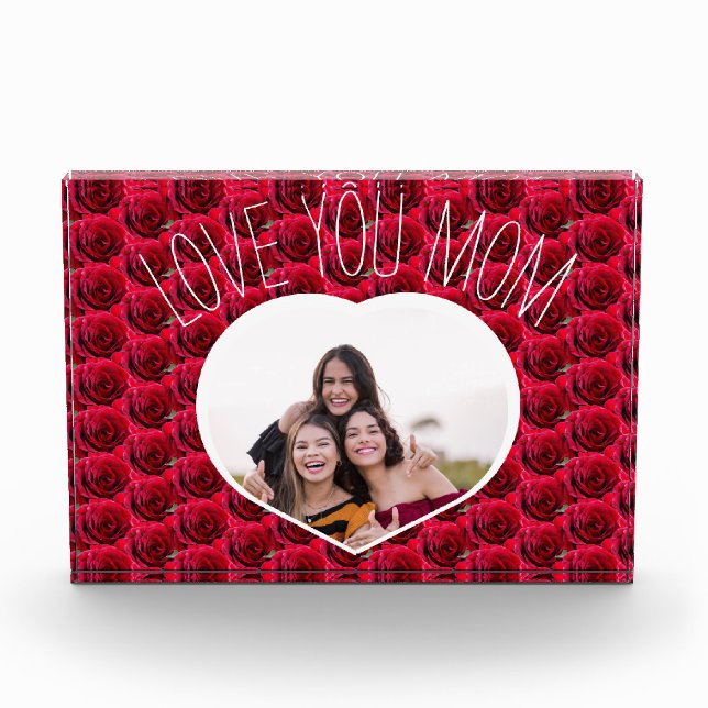 LOVE YOU MOM Red Rose Floral Heart Photo (Front)