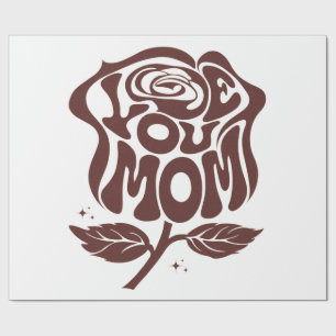 Love You Mom Rose Typography Wrapping Paper