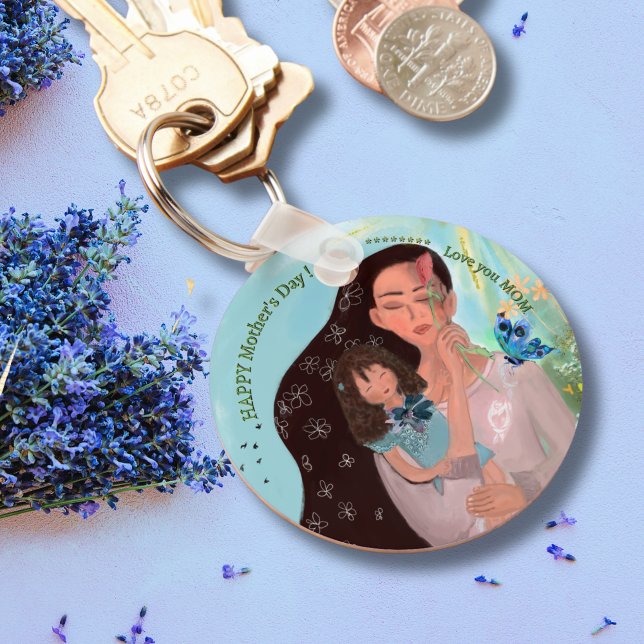 Love you MOM with a little girl  Key Ring (Love you MOM with a little girl Keychain  (2))