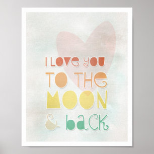 Love You Moon Back Art Love Quotes Valentine's Day Poster