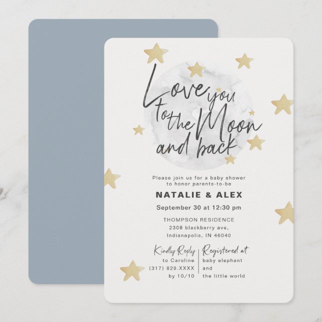 Love You Moon & Back Boy Baby Shower Invitation (Front/Back)