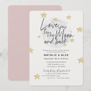 Love You Moon & Back Girl Baby Shower Invitation