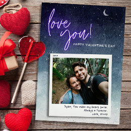 Love You Moon Stars Custom Photo Valentine's Day Card