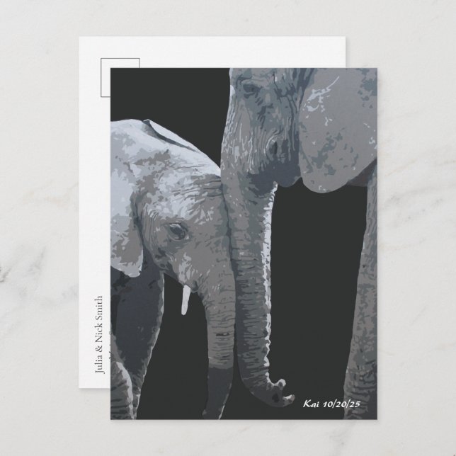 Love You More, Elephant Original Art Postcard (Front/Back)