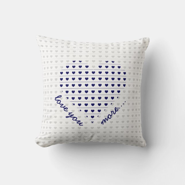 Love you more... grey and navy hearts cushion (Front)