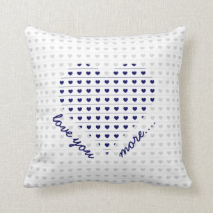 Love you more... grey and navy hearts cushion