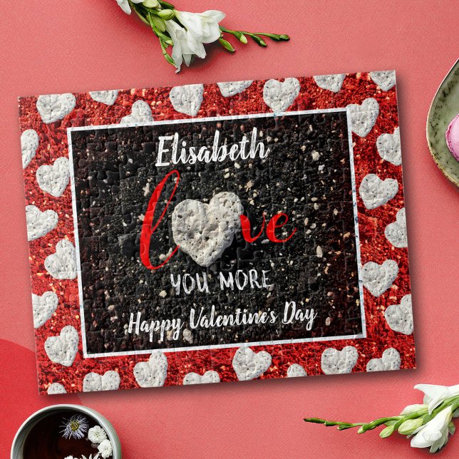 Love You More Heart Photo Custom Name Occasion Jigsaw Puzzle (Creator Uploaded)