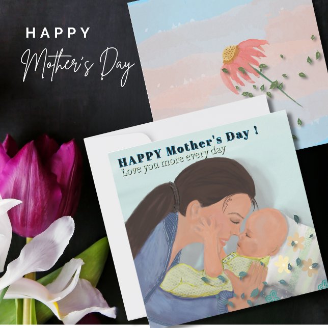 Love you More Mothers Day with a baby Holiday Card (Love you More Mothers Day with a baby Holiday Card)