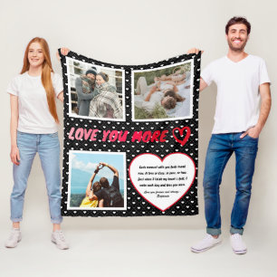 "Love You More" Photo and Love Poem Hearts Fleece Blanket