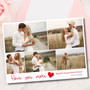 Love you more Photo Collage Red heart Valentine's  Holiday Card