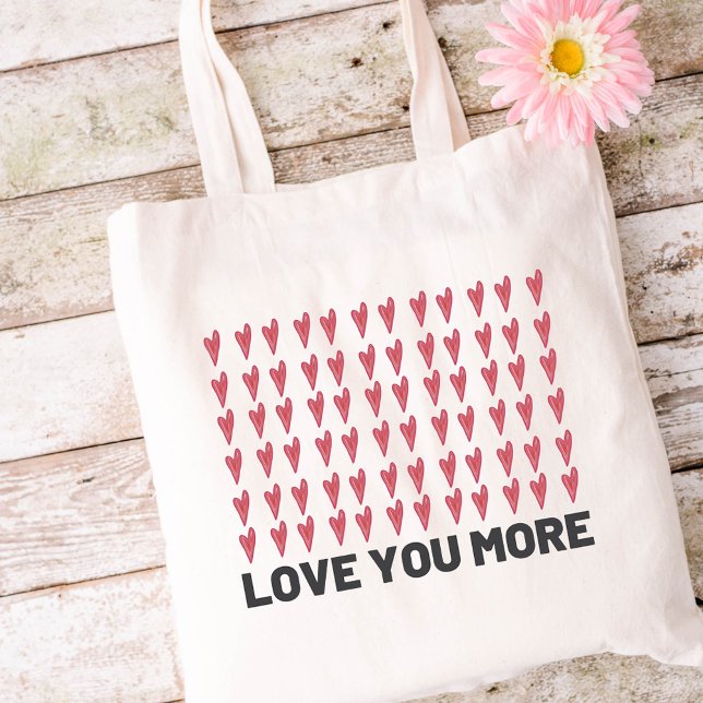 Love You More Red And Pink Heart Pattern  Tote Bag (Love You More Red And Pink Heart Pattern Tote Ba)