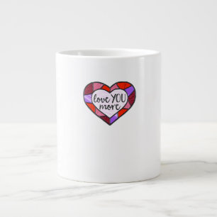 Love You More Stained Glass Heart Mosaic Artistic  Large Coffee Mug