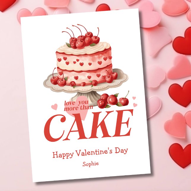 Love you more than cake funny retro Valentines Day Holiday Card (Creator Uploaded)