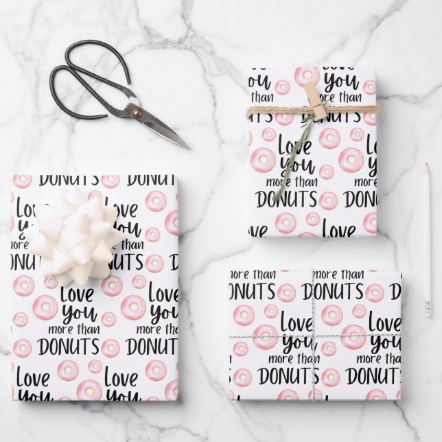 Love You More Than Doughnuts Wrapping Paper Sheets (Front)