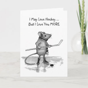 Love You More Thank Hockey: Mouse in Pencil Thank You Card