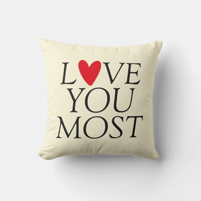 "Love you most" Personalised red heart Cushion (Front)