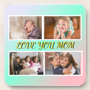 Love You Mum 4-Photo Pastel Memory Coaster
