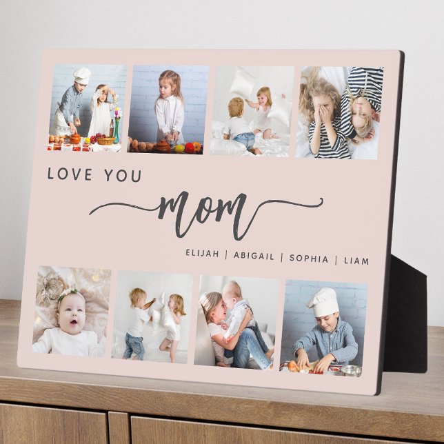 Love You Mum 8 Photo Collage Blush Pink Plaque (Creator Uploaded)