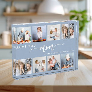 Love You Mum 8 Photo Collage Dusty Blue Block