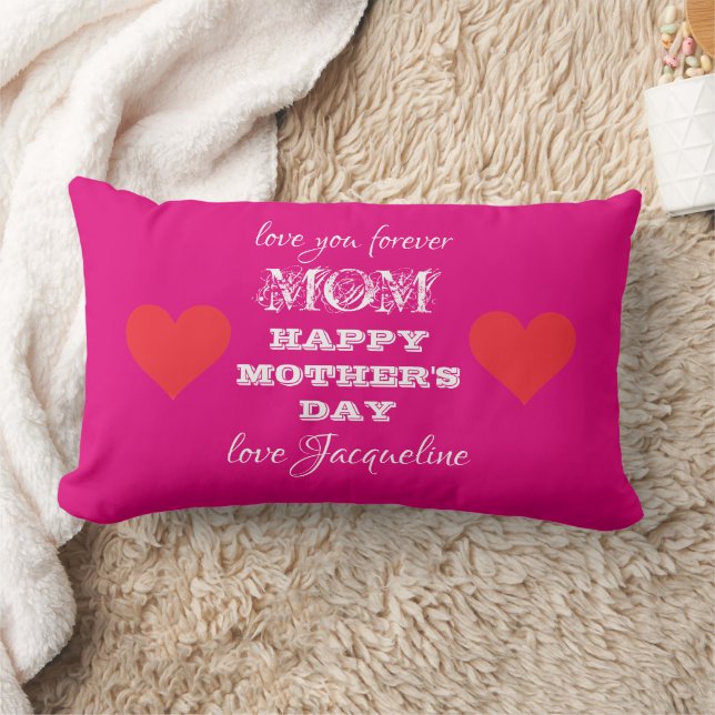 Love You Mum Chic Script Name Pink Mother's Day Lumbar Cushion (Blanket)