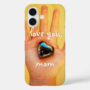 Love You Mum Child Hand Holding A Blue Heart Photo iPhone 16 Case