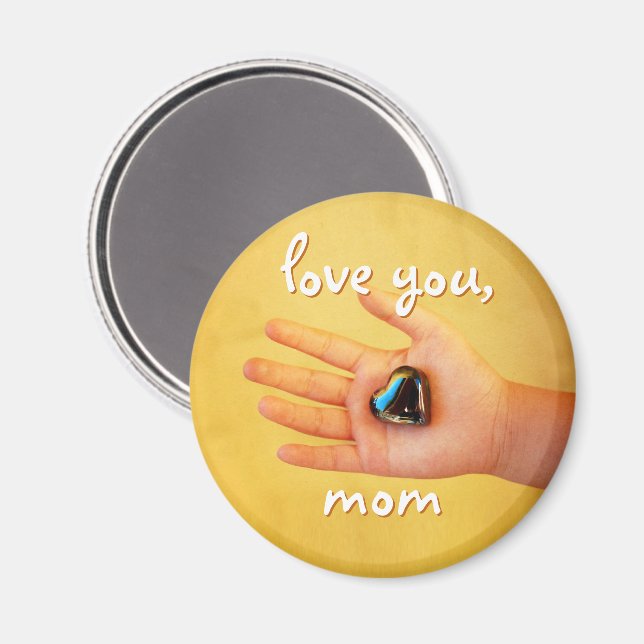 Love You Mum Child's Hand Holding Blue Heart Photo Magnet (Front/Back)