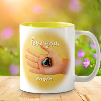 Love You Mum Child's Hand Holding Blue Heart Photo
