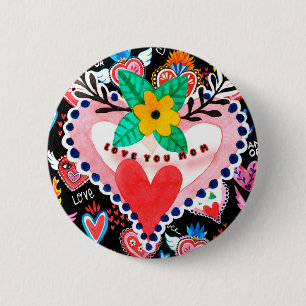 Love You Mum Colourful Mexican Hearts Mother's Day 6 Cm Round Badge